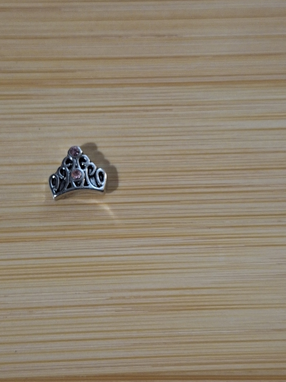 Silver Tiara Charm with Pink Stones